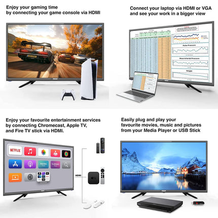 RCA iRB22H3C 22-inch (56 cm) TV, Dolby Audio, Triple Tuner DVB-C/T2/S2, VGA, HDMI, USB, digital audio output, including hotel mode, 230V &amp; 12V car adapter, optional for motorhomes, 2023