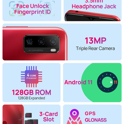 Ulefone Note 10(P) Smartphone without a contract, 3GB RAM 128GB ROM, 13MP triple rear camera, dual-SIM 4G mobile phone, 6.5'' HD+, 3 card slots, Android 11, 5500mAh battery, fingerprint reader, black