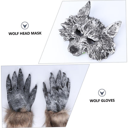 Toyvian Wolf Gloves Wolf Head Mask Wolf Costume Men's Halloween Costumes Wolf Mask Werewolf Gloves Ball Gloves Devil Mask Set Halloween for Masquerade Cosplay and Carnival