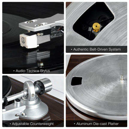 SeeYing Belt Drive Turntable Bluetooth Vinyl Record Player 33 or 45 RPM with Phono Preamp Magnetic Cartridge and Counterweight Wireless Output Connectivity