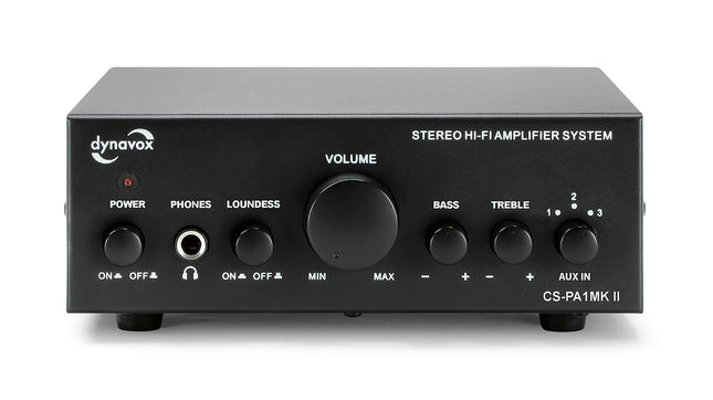 Dynavox CS-PA1 MK II mini-stereovõimendi, bassi ja kõrgete helide reguleerimine, 3,5 mm kõrvaklapipesa, must