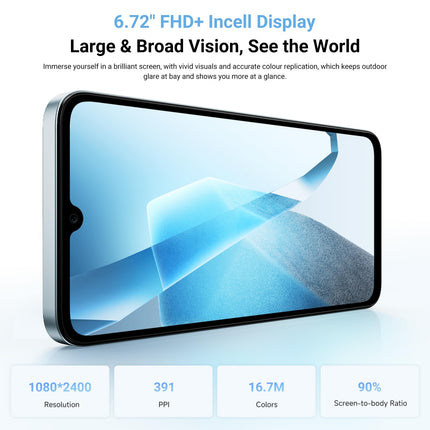 FOSSiBOT S2 nutitelefon 2025 - lepinguta mobiiltelefon, 6,72-tolline FHD+ ekraan, 20 GB muutmälu, 256 GB salvestusruumi/1 TB, 50MP+16MP kaamerad, 5000mAh aku, Android 14, 4G kahekordne SIM-kaart, Face ID, NFC, GPS, OTG