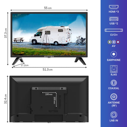 Antteq G24-AH3CF1D nutiteler 24 tolli (61 cm) 12-voldise autoadapteriga, Google TV, HD, kolmekordne tuuner, DAZN, WiFi, Bluetooth-häälega kaugjuhtimispult, 230V/12V, 2024