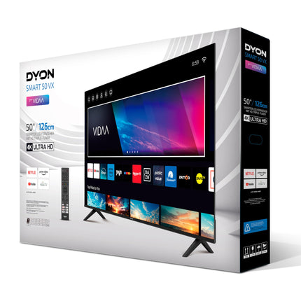 DYON Smart 50 VX - 50-tolline (126 cm) 4K UHD nutiteler HD kolmekordse tuuneriga (DVB-C/-S2/-T2), App Store, Prime Video, Netflix, YouTube, DAZN, Disney+, hotellirežiim