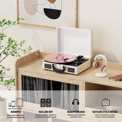 DIGITNOW! Rihmülekandega 3-ahelaline kaasaskantav stereo plaadimängija sisseehitatud kõlaritega, toetab RCA väljundit/3,5 mm Aux-sisendit/kõrvaklapipesa/MP3 ja mobiiltelefonide muusika taasesitust