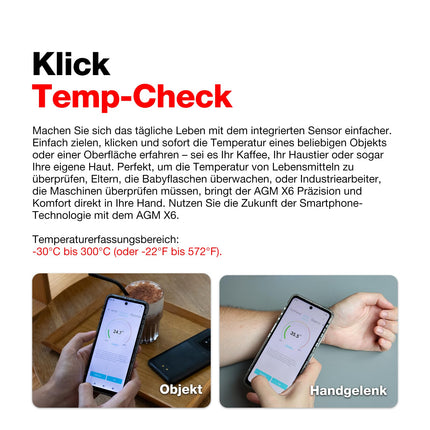AGM X6 5G õues kasutatav nutitelefon, lukustamata, temperatuurianduriga (2024), 8GB+128GB/512GB, 6,78'' FHD+ ekraan, Android 14 vastupidav veekindel nutitelefon, 50MP+16MP, kahekordne SIM/näotuvastuse/5000mAh aku, läbipaistev