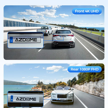 AZDOME auto armatuurlaud esi-taga 4K+1080P, WiFi GPS armatuurlaud, autokaamera 64G SD-kaardiga, ADAS, superöine nägemine, WDR, tsükkelsalvestus, G-andur, parkimise jälgimise autokaamera