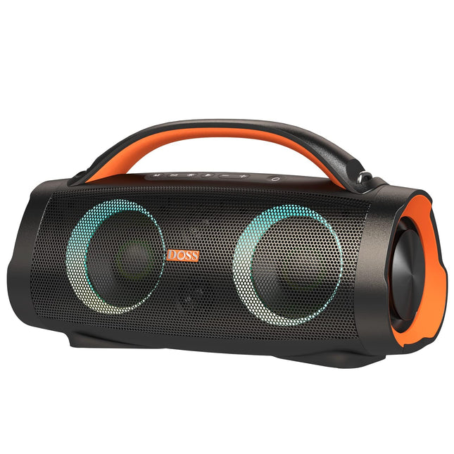 DOSS Extreme Boom+ Bluetooth kõlar, 100W stereoheli, rikkalik bass, 20h aku tööiga, varupatarei, IPX6 veekindlus, RGB tuled, kaasaskantav muusikakarp õue, telkimiseks, basseini äärde, randa, aeda – oranž