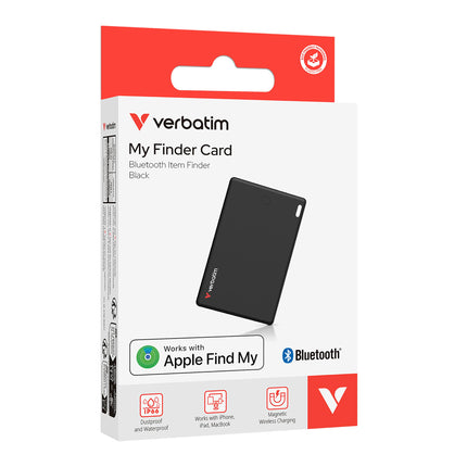 Verbatim My Finder Card, Slim Wallet Tracker Card, Rechargeable Bluetooth Item Finder, for Wallets, Passports, etc., Compatible with Apple "Find My?"