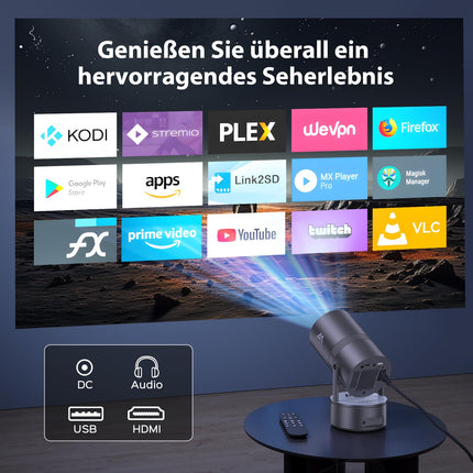 [Sisseehitatud aku] Aubor Mentech miniprojektor 4K kodukino, miniprojektor, WiFi6 ja BT5.2 projektor Android OS-iga, automaatne trapetsikorrektsioon, 180-kraadine nurk, 150-tolline ekraan telefoni/arvuti/Xboxi jaoks, HDMI