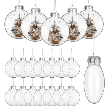 KIMOBER 24 Pieces Plastic Disc Ornaments, 3.5 Inch Transparent Flat Ball Fillable Hanging Ornament Ball for DIY Crafts Christmas Tree Decoration