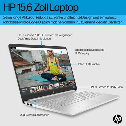HP Laptop | 15.6" FHD display | Intel Celeron N4500 | 4 GB DDR4 RAM | 128 GB SSD | Intel UHD Graphics | Windows 11 Home in S mode | QWERTZ keyboard | Silver | incl. Microsoft Office 365 Single