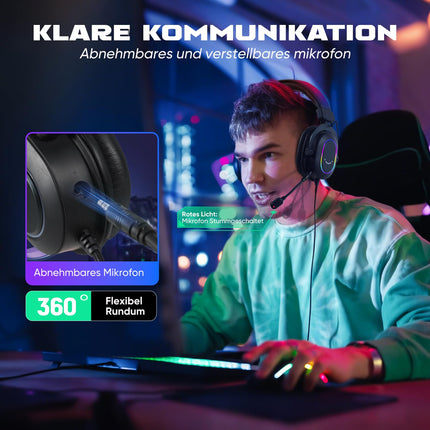 FIFINE mängukõrvaklapid mikrofoniga, kõrvaklapid kaabliga, USB-kõrvaklapid arvutile PS4 PS5, RGB-kõrvaklapid 3 ekvalaiseri režiimiga, ruumiline heli ja kõrvapadjad
