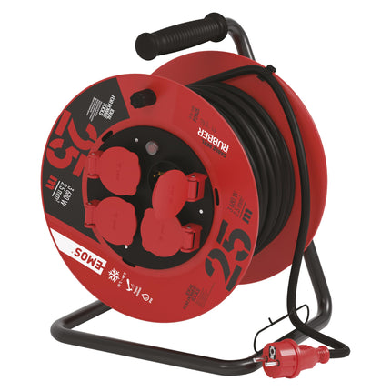 EMOS - Kaablirull 25m - 4 Schuko pistikupesa - veekindel, löögikindel, kuuma- ja külmakindel - 230V, 16A, 3680W - kummist isolatsioon - H05RR-F3G 2.5 mm² - IP44 välistingimustes kasutamiseks