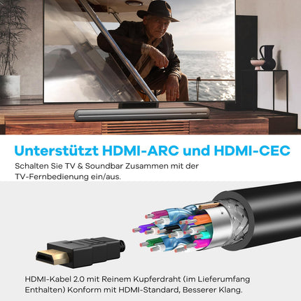 Heymell 150W 2.1-kanaliline teleri heliriba integreeritud subwooferiga, 91 cm Clear Voice'i ruumilise heli süsteem, heliriba Bluetooth HDMI ARC optiline AUX. Komplektis HDMI-kaabel