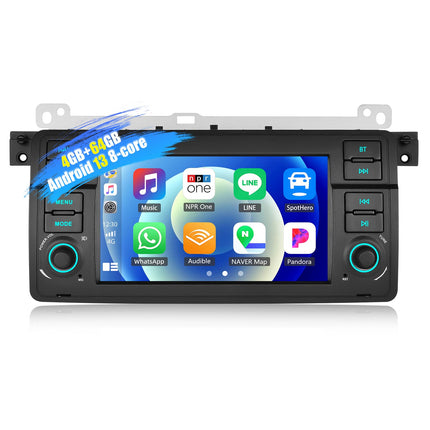[8-tuumaline] 4+64G SIXWIN Android 13 autoraadio Carplay/Android Auto koos DSP-ga BMW 3. seeria E46 1999-2005 jaoks, 7-tolline puutetundliku ekraaniga raadio GPS-i, WiFi, Bluetooth 5.0, USB, FM RDS, Mirror Link + 32 riba ekvalaiser