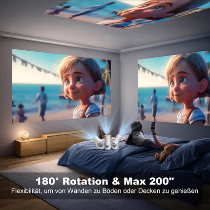 Miniprojektor 4K, toetab WiFi 6 BT5.1 kaasaskantavat projektorit 300 ANSI, Full HD 1080P nutiprojektor, 180° pöörlev mobiilprojektor, automaatne Keystone-miniprojektor, Androidile/iOS-ile/PC-le/Switchile (valge)