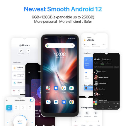 UMIDIGI C1 Max Android 12 odav nutitelefon ilma lepinguta, 5150 mAh aku C-tüüpi ühendusega, 6,52-tolline HD+ ekraan, 50 MP kaamera, 6+ 128 GB (laiendatav kuni 256 GB) kahe SIM-kaardiga mobiiltelefon seenioridele, lastele, ettevõtetele