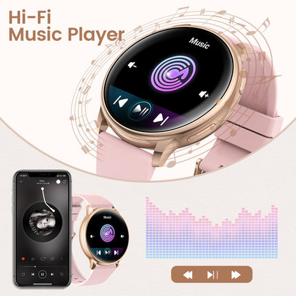 RUXINGX Smartwatch Women with Phone Function 1.27" HD Full Touch Screen, Wrist Watch with SpO2 Heart Rate Monitor Menstrual Cycle Sleep Monitor Pedometer Calories Fitness Tracker IP68 iOS Android Pink