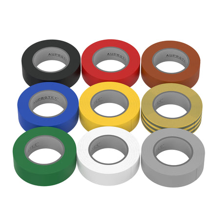 AUPROTEC 9X isoleerteip 15 mm x 10 m VDE isoleerteip PVC elektrikuteibi assortiment/komplekt 9 värvi DIN EN 60454-3-1