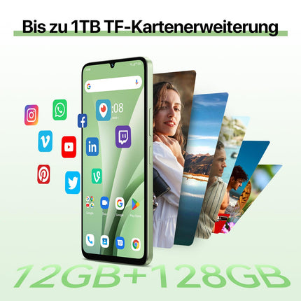 UMIDIGI G9C 50MP nutitelefon lukustamata Android 14-12(6+6) GB+128GB mobiiltelefon 6,75-tolline 90Hz ekraan, 5000mAh, 2,2GHz protsessor, 4G kahe SIM-kaardiga, kaasas laadija, Bluetooth 5.4/Face ID/GPS/NFC-roheline
