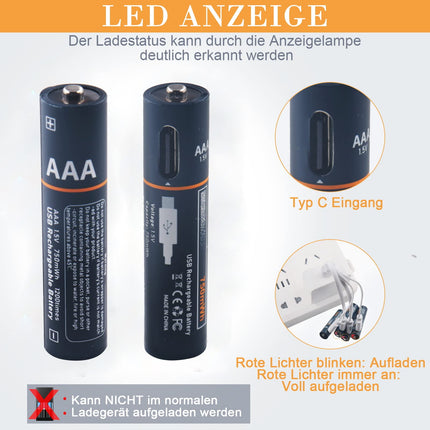 Kamnnor Rechargeable AAA Lithium Batteries, 1.5V USB Rechargeable Battery Li-Ion AAA Batteries 750mWh with 4 in 1 Type C Charging Cable, Fast Charge in 2 Hours, 1200 Cycle Charge, 4 Pack…