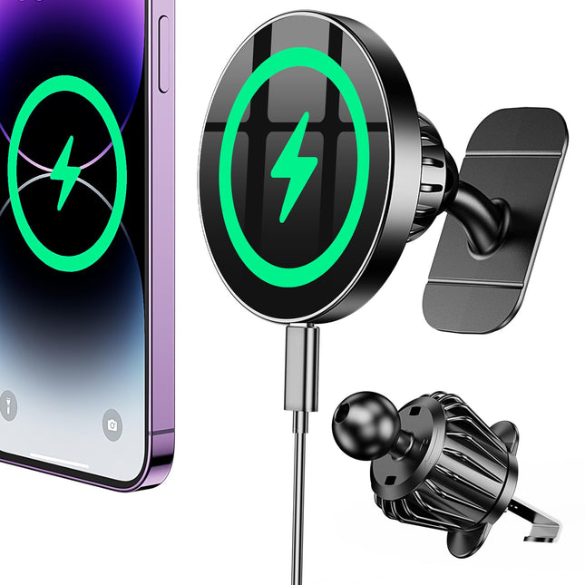 Magsafe'i autohoidikule laadimisfunktsiooniga【Tugev magnetjõud】Mobiiltelefonihoidik autosse, Magsafe'i laadija autosse【Ventilatsioon + armatuurlaud】Mobiiltelefonihoidik autosse, magnetiga juhtmevaba laadija autosse iPhone 16 15 14 13 12 jaoks