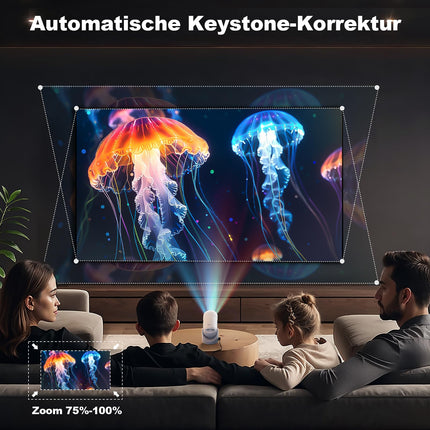 Miniprojektor 4K, toetab WiFi 6 BT5.1 kaasaskantavat projektorit 300 ANSI, Full HD 1080P nutiprojektor, 180° pöörlev mobiilprojektor, automaatne Keystone-miniprojektor, Androidile/iOS-ile/PC-le/Switchile (valge)