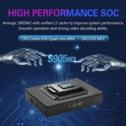 Android TV Box 4GB RAM 64GB ROM S905W2 neljatuumaline ARM Cortex-A35, TV Android Box toetab kahesageduslikku WiFi 2.4 ja 5GHz Bluetooth v5.0 3D HD 4K