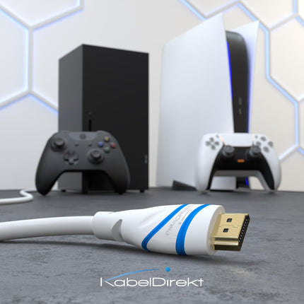 KabelDirekt – 10K ja 8K HDMI-kaabel, HDMI 2.1b – 3 m, saadaval pikkuses 0,5–5 m – sertifitseeritud, Saksamaal välja töötatud (ülikiire HDMI 2.1 kaabel arvuti, PS5, Xboxi, monitori ja teleri jaoks – valge)