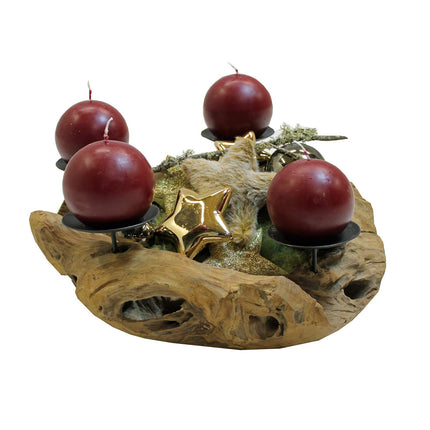 Ambientehome Advent wreath Advent bowl teak round approximately 20 - 25 cm root bowl root wood wooden bowl teak bowl decorative bowl, brown