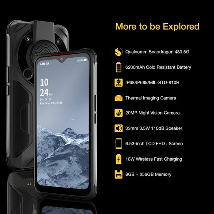 AGM Glory Pro Outdoor Handy 5G, Outdoor Smartphone 8GB RAM 256GB ROM mit Snapdragon 480, 256x192 Wärmebildkamera 25 FPS, 6200mAh, Android 11, 6,53" FHD+, IP68 Wasserdichtes Outdoor-Smartphone