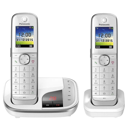 Panasonic KX-TGJ322GW Family Phone with Answering Machine (DUO Cordless Phone, Low Radiation, Do Not Disturb, DECT Base Station) Black/White