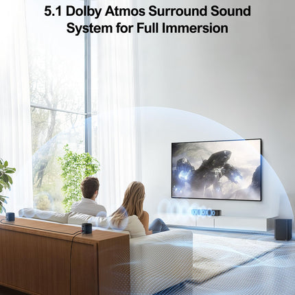 ULTIMEA 5.1-kanaliline heliriba Dolby Atmosega, 3D ruumilise heli süsteem telerile, rakenduse juhtimine, kodukino helisüsteem, teleri heliriba subwooferiga, 2 ruumilise heli kõlarit, HDMI eARC/Opt/AUX/BT, Aura A50 Pro