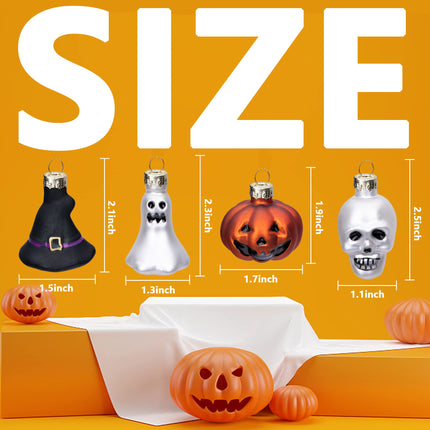 Watayo Halloween Glass Ornaments, Halloween Decorations, Glass Blown Ornaments with Pumpkin, Ghost, Skull, Witch Hat for Halloween Party, Christmas Tree, Home Decoration, 12 Pieces