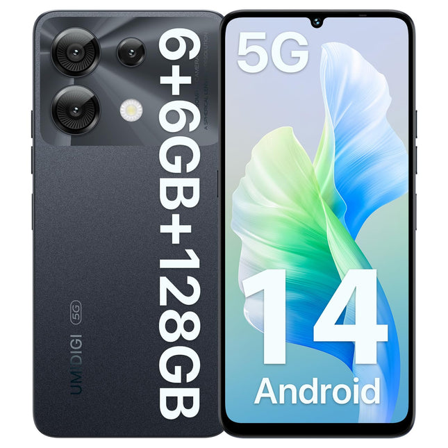 UMIDIGI G9 5G mobiiltelefon, Android 14 nutitelefon ilma lepinguta, 90Hz kaheksatuumaline, 12GB + 128GB nutitelefon, 6,75" HD+ ekraan, 50MP, näo- ja sõrmejäljetuvastusega avamine, 5000mAh, GPS, kahe SIM-kaardiga 5G nutitelefon