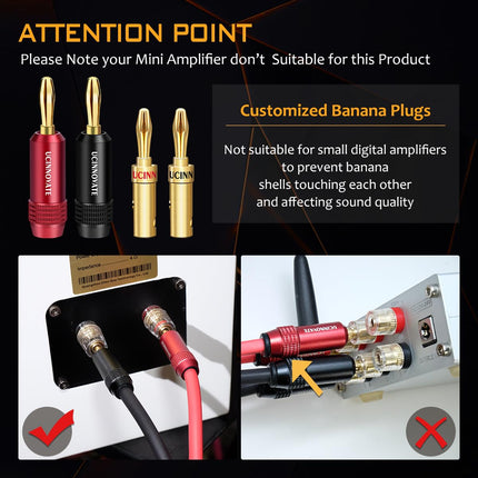 Audiophile white speaker cable with banana plugs, 2x 1.5m / 4.9FT OFC HiFi speaker cable with gold-plated banana plugs, 14 AWG audio cable for speaker terminal, home theater, subwoofer