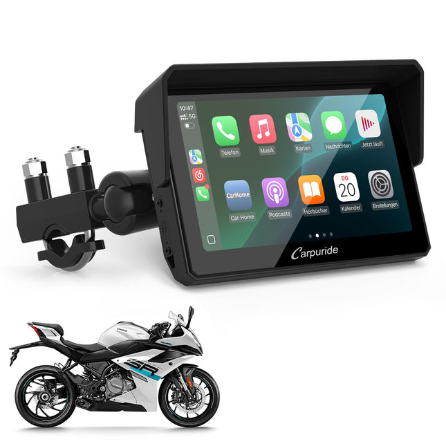 Carpuride W502 mootorratta Carplay ja Android Auto, IP67 veekindel kaasaskantav autostereo, 5-tolline IPS puuteekraan, navigatsioon/Siri mootorratastele
