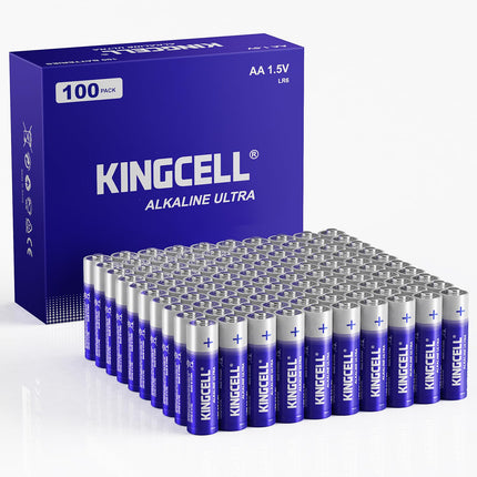 KINGCELL AA patareid 100 tk, leelispatareid AA 10-aastase säilivusajaga, 1,5 V AA patareid ülipika tööeaga. Ideaalne taskulampide, mikrofonide, kaugjuhtimispultide ja laste mänguasjade jaoks.