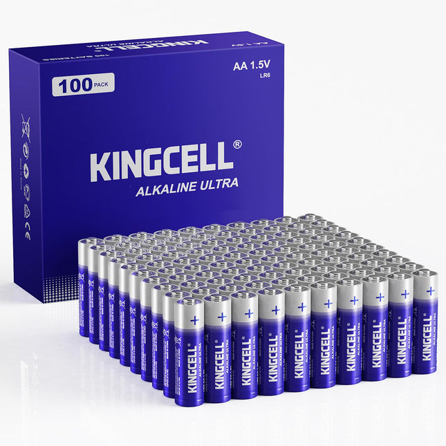 KINGCELL AA patareid 100 tk, leelispatareid AA 10-aastase säilivusajaga, 1,5 V AA patareid ülipika tööeaga. Ideaalne taskulampide, mikrofonide, kaugjuhtimispultide ja laste mänguasjade jaoks.