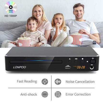 Kompaktne DVD-mängija telerile - HD DVD CD-mängija ilma koodita, HDMI (1080p HD ülesskaleerimine)/AV/koaksiaalväljundiga, USB-sisendi ja mikrofoniväljundiga (1,5 m HDMI-kaabliga)