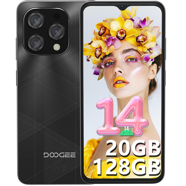 DOOGEE N55 Plus (20GB+128GB) Android 14 nutitelefon ilma lepinguta, 90Hz mobiiltelefon ilma lepinguta Octa Core 6.56" HD+, 5150mAh mobiiltelefon odav, 13MP+8MP SIM-kaardita mobiiltelefonid 4G kahe SIM-kaardiga/Face ID/Widevine L1/GPS/OTG