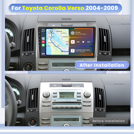 Hikity 8-tuumaline 4+64GB Android 15 autoraadio Toyota Corolla Verso 2004-2009 raadio juhtmevaba CarPlay Android Auto Bluetooth vabakäesüsteem 9-tolline ekraan GPS WiFi DSP FM