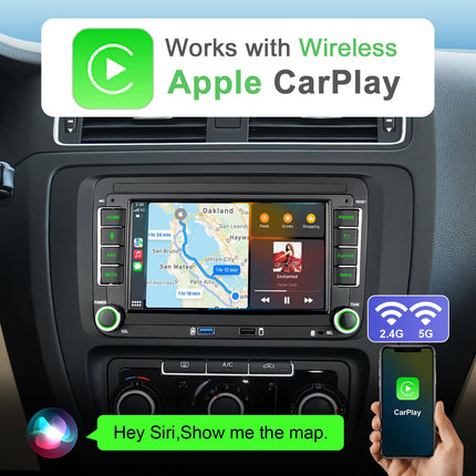 Autoraadio navigatsiooniekraaniga VW T5 Golf 5 6 Polo Sharan Seat Passat Tiguanile, 7-tolline Golfi raadio juhtmevaba Carplay ja Android Auto funktsiooniga, VW Caddy raadio Bluetooth RDS EQ GPS SWC FM WiFi USB, 2+32G