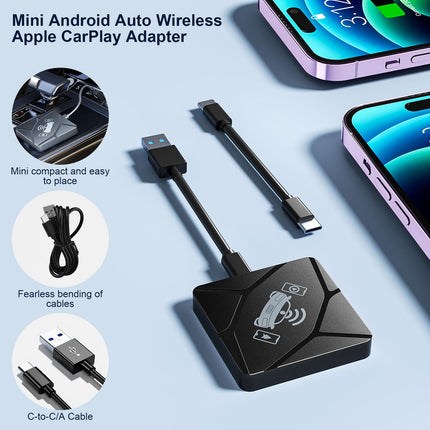 CarPlay juhtmevaba adapter, Android Auto juhtmevaba Apple CarPlay koos Plug and Play juhtmevaba automängu adapteriga, et teisendada juhtmega CarPlay juhtmevabaks (YouTube'i jms tuge ei ole).