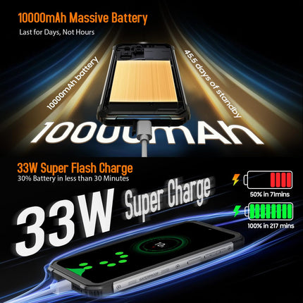 Blackview Thermal Imaging Outdoor Smartphone BV8900, 10000mAh Battery, Helio P90 700 16GB+256GB, 64MP Triple Camera, 6.5'' 2.4K FHD+, IP68 Android 13 Outdoor Mobile Phone Without Contract, NFC GPS OTG Black