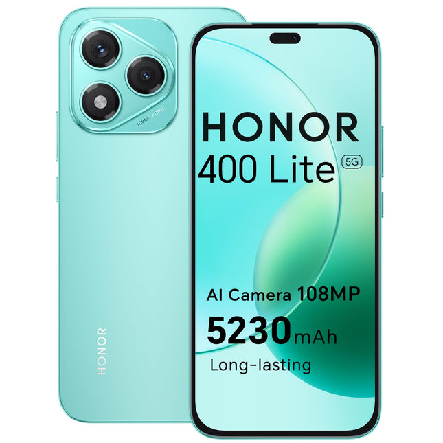 HONOR 400 Lite nutitelefon 5G kahe SIM-kaardiga NFC, 256 GB/8 GB muutmälu, lukustamata Android-telefon ilma lepinguta (108 MP tehisintellektiga kaameranupuga, 6,7-tolline ekraan, 5230 mAh, Android 15) Marsiroheline