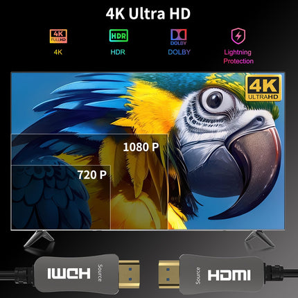 ATZEBE HDMI fiiberoptiline kaabel - 100M, HDMI kaabel 4k toetab UHD 4K@60Hz HDR-i, suurt kiirust 18Gbps, YUV 4:4:4 8bit, Etherneti, 3D, ARC, CEC, HDCP 2.2