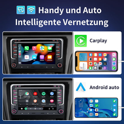 Car radio for VW Golf 5 6 T5 Polo Sharan Passat Tiguan, [Android 13.0 4GB+64GB 2.0Ghz] CAWELL 7 inch HD double DIN radio with 4G/Navi/Bluetooth WiFi/GPS/RDS/USB/FM/SD/RCA DVD/CD CarPlay