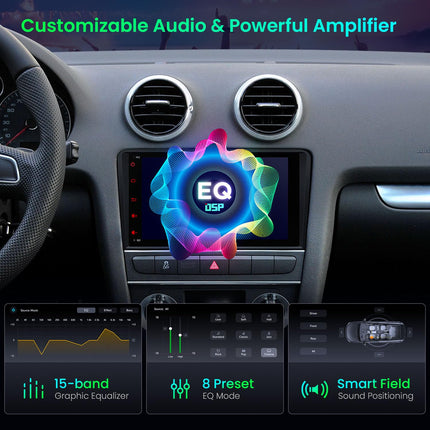 XTRONS 8-tolline IPS HD-ekraan Android 14 autoraadio Octa Core 4GB 64GB sisseehitatud 4G DSP automäng Android Auto WiFi Bluetooth GPS valikuline DAB OBD TPMS DVR Audi A3 S3 RS3 jaoks